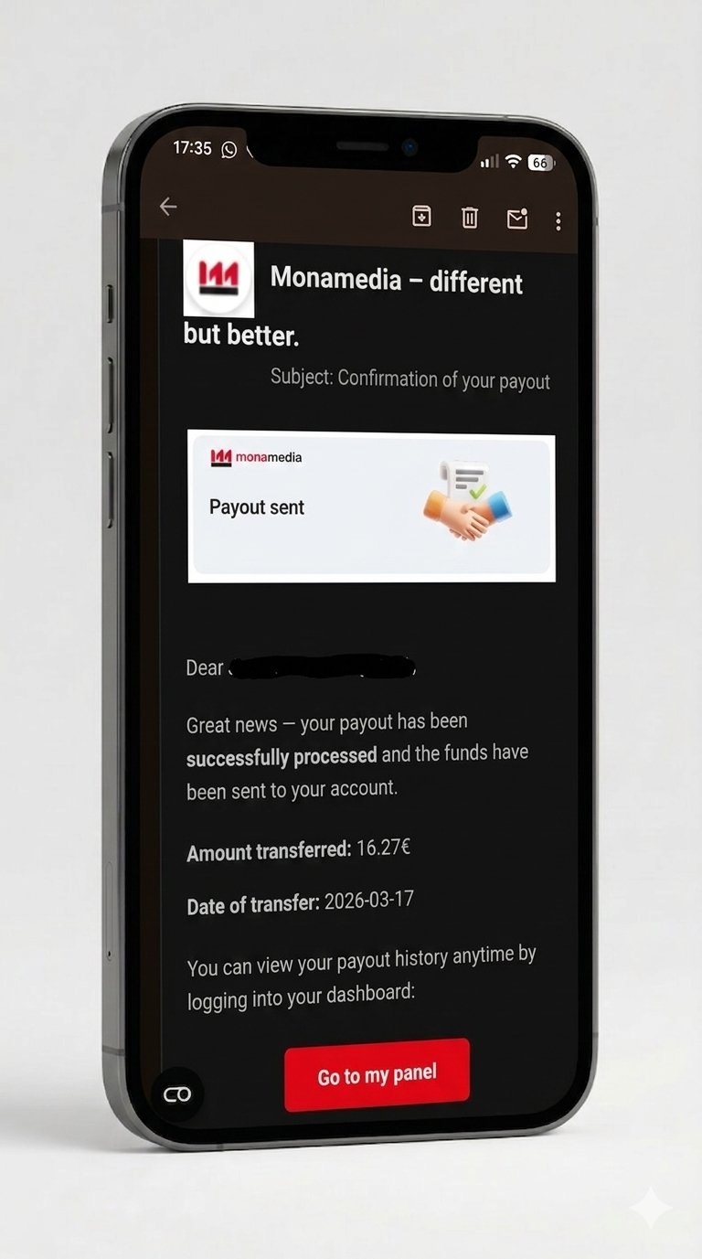 Email de confirmation de virement MonaMedia